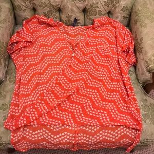 Orange and white sheer blouse